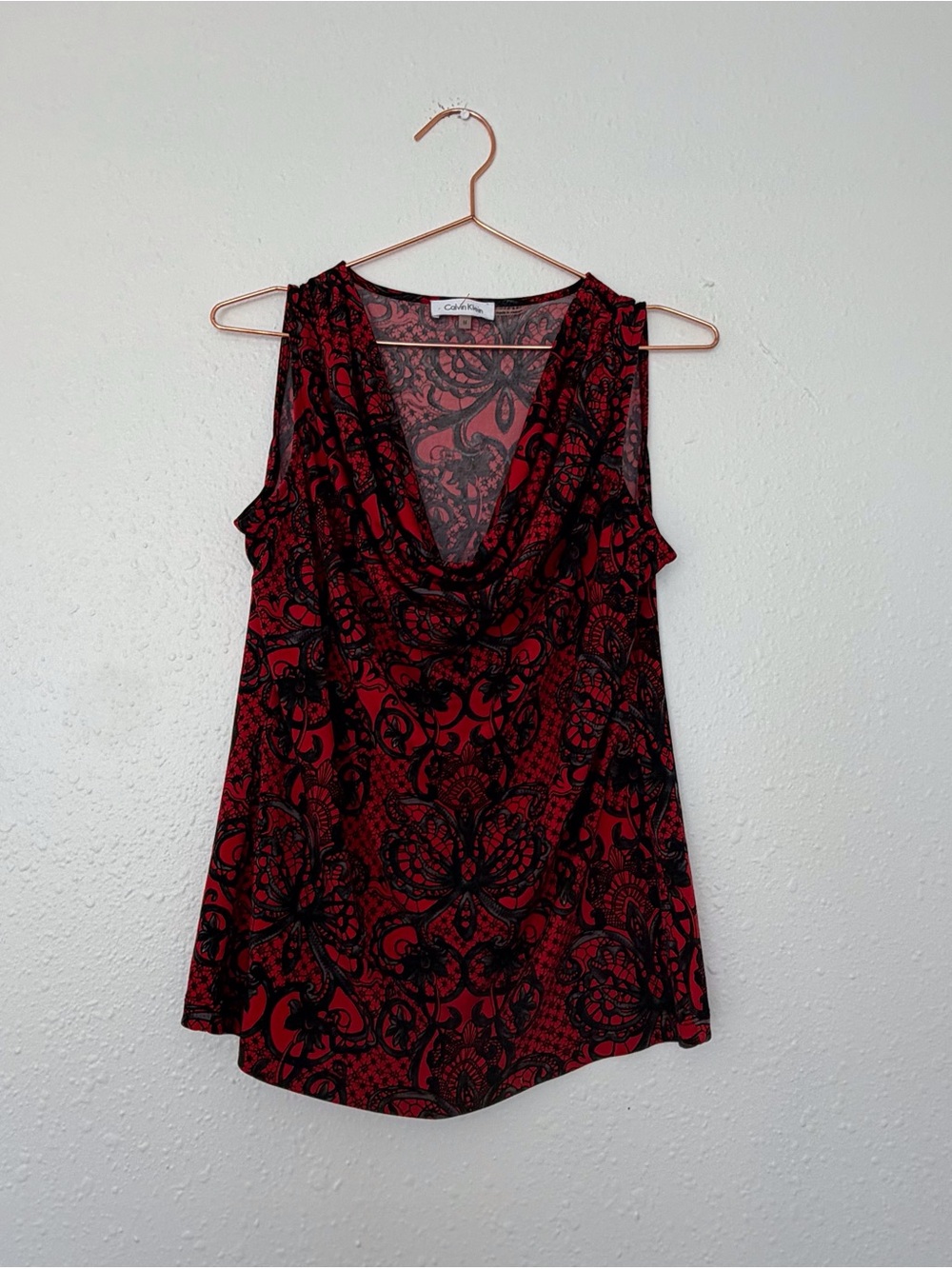 Calvin Klein Red and Black Floral Cowl Neck Camisole